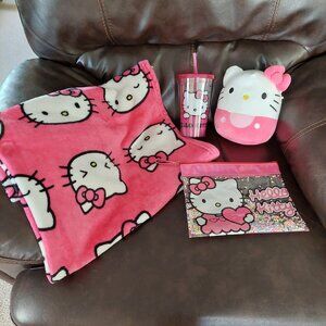 Sanrio Hello Kitty Squishmallow Plush, Cup, Zippered Bag, & Blanket Bundle EUC